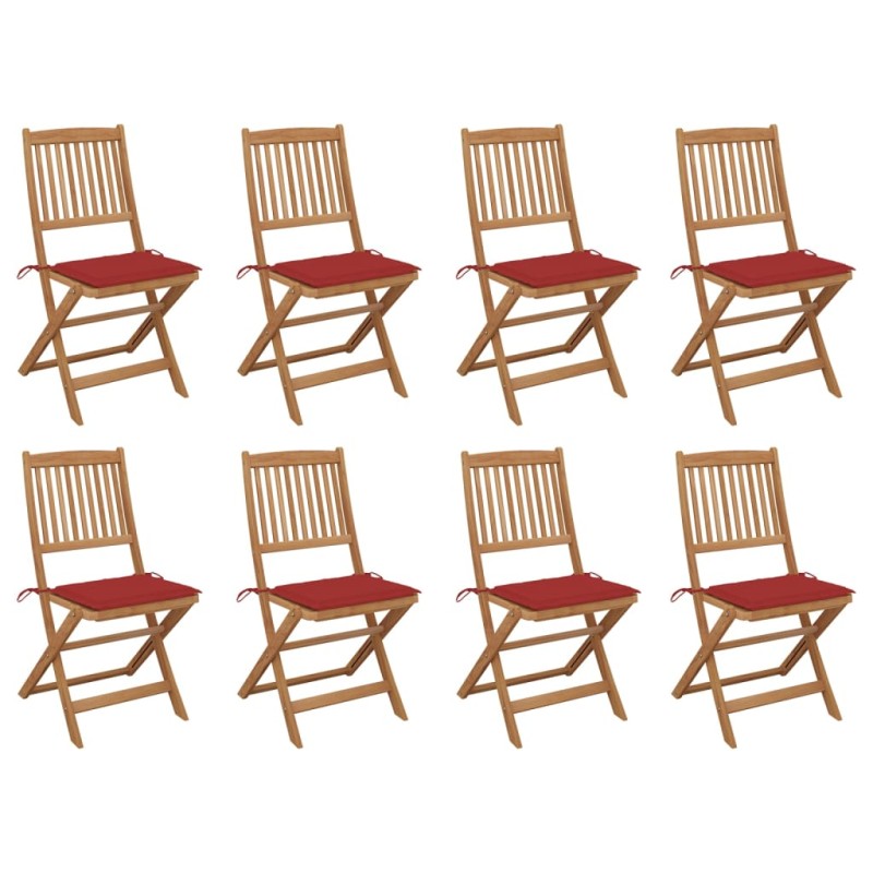 vidaXL Sedie da Giardino Pieghevoli 8 pz con Cuscini Massello Acacia vidaXL Sedie da Giardino Pieghevoli 8 pz con Cuscini Massello Acacia