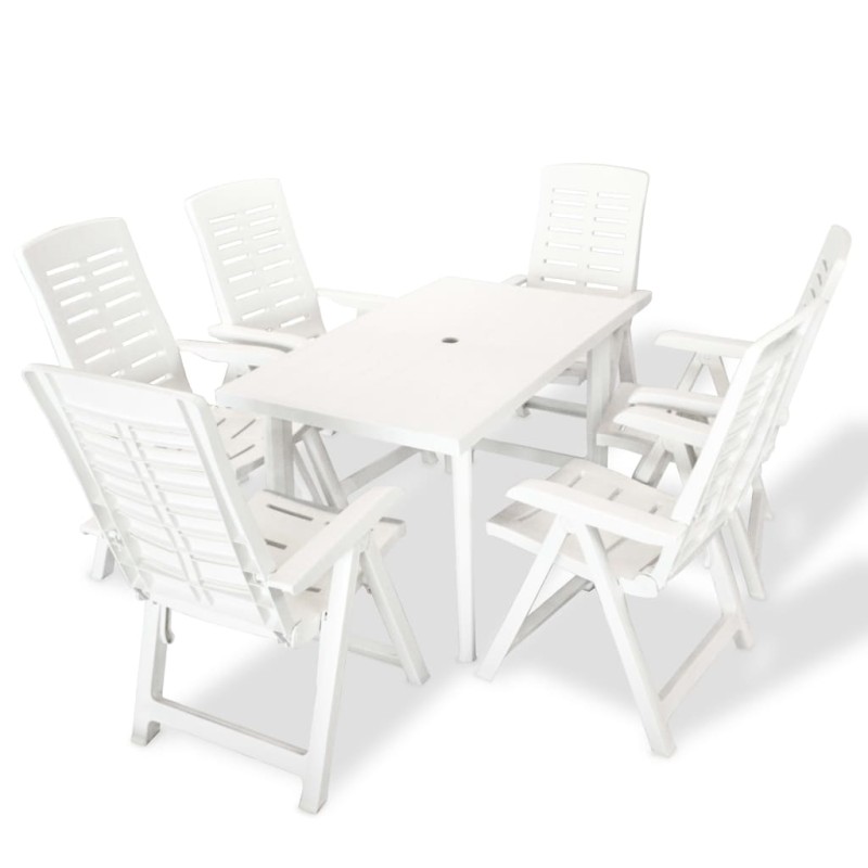 vidaXL Set da Pranzo da Giardino 7 pz in Plastica Bianco vidaXL Set da Pranzo da Giardino 7 pz in Plastica Bianco