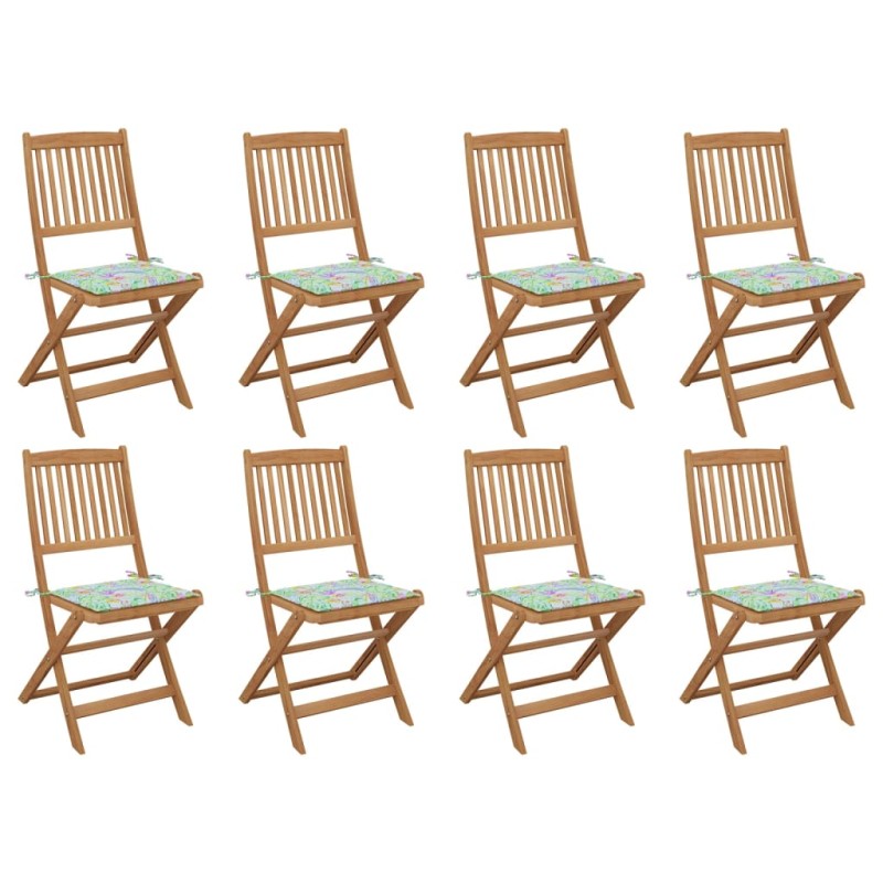 vidaXL Sedie da Giardino Pieghevoli 8 pz con Cuscini Massello Acacia vidaXL Sedie da Giardino Pieghevoli 8 pz con Cuscini Massello Acacia