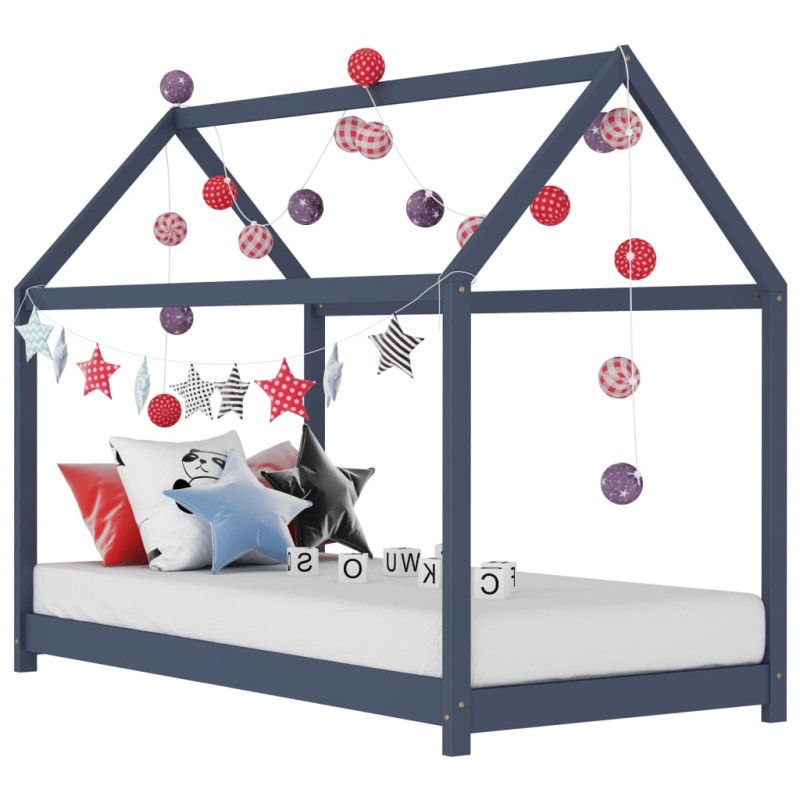 vidaXL Giroletto per Bambini Grigio in Legno Massello di Pino 80x160cm vidaXL Giroletto per Bambini Grigio in Legno Massello di Pino 80x160cm