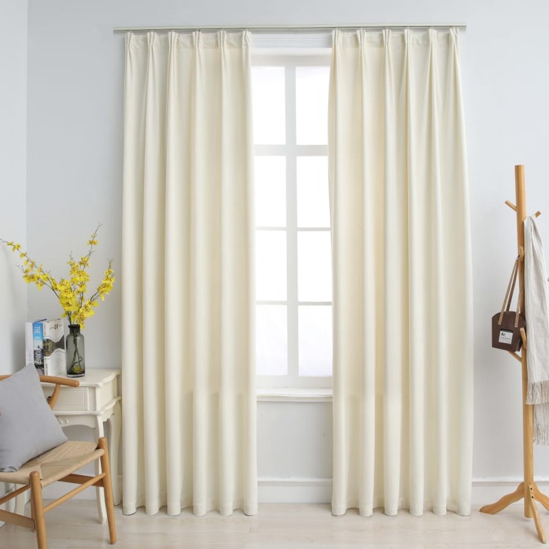 Tende Oscuranti con Ganci 2 pz Crema in Velluto 140x225 cm Tende Oscuranti con Ganci 2 pz Crema in Velluto 140x225 cm