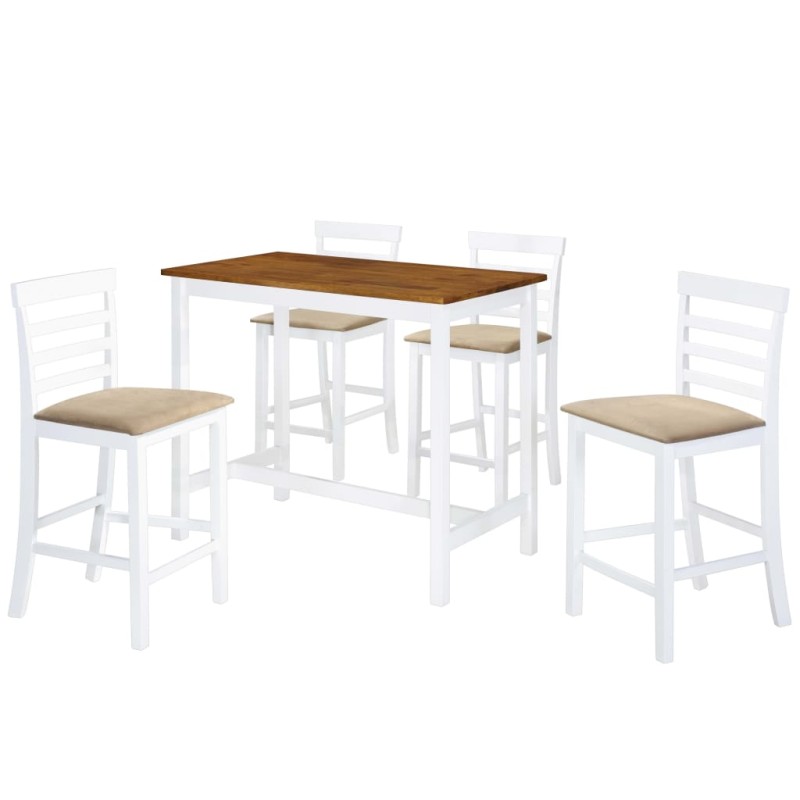 vidaXL Set Tavolo e Sedie da Bar 5 pz Legno Massello Marrone e Bianco vidaXL Set Tavolo e Sedie da Bar 5 pz Legno Massello Marrone e Bianco