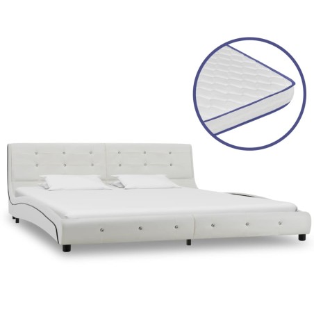 vidaXL Letto con Materasso Memory Foam Bianco in Similpelle 180x200 cm