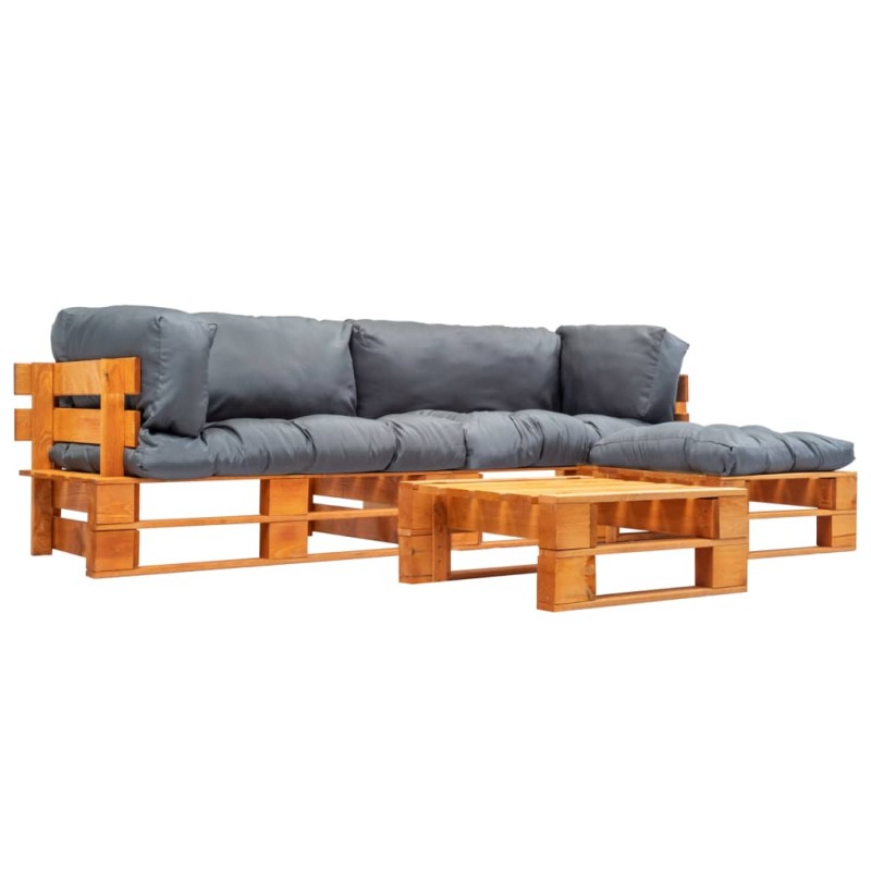 vidaXL Set Divani da Giardino su Pallet 4 pz con Cuscini Grigi Legno vidaXL Set Divani da Giardino su Pallet 4 pz con Cuscini Grigi Legno