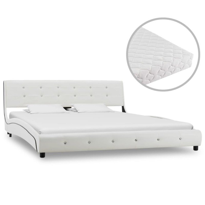 vidaXL Letto con Materasso Bianco in Similpelle 160x200 cm vidaXL Letto con Materasso Bianco in Similpelle 160x200 cm