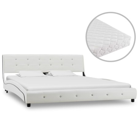vidaXL Letto con Materasso Bianco in Similpelle 160x200 cm