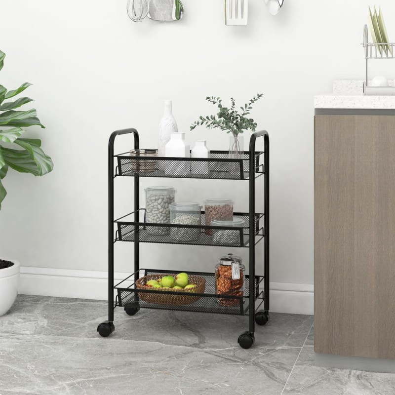 vidaXL Carrello da Cucina con 3 Ripiani Nero 46x26x64 cm in Ferro vidaXL Carrello da Cucina con 3 Ripiani Nero 46x26x64 cm in Ferro