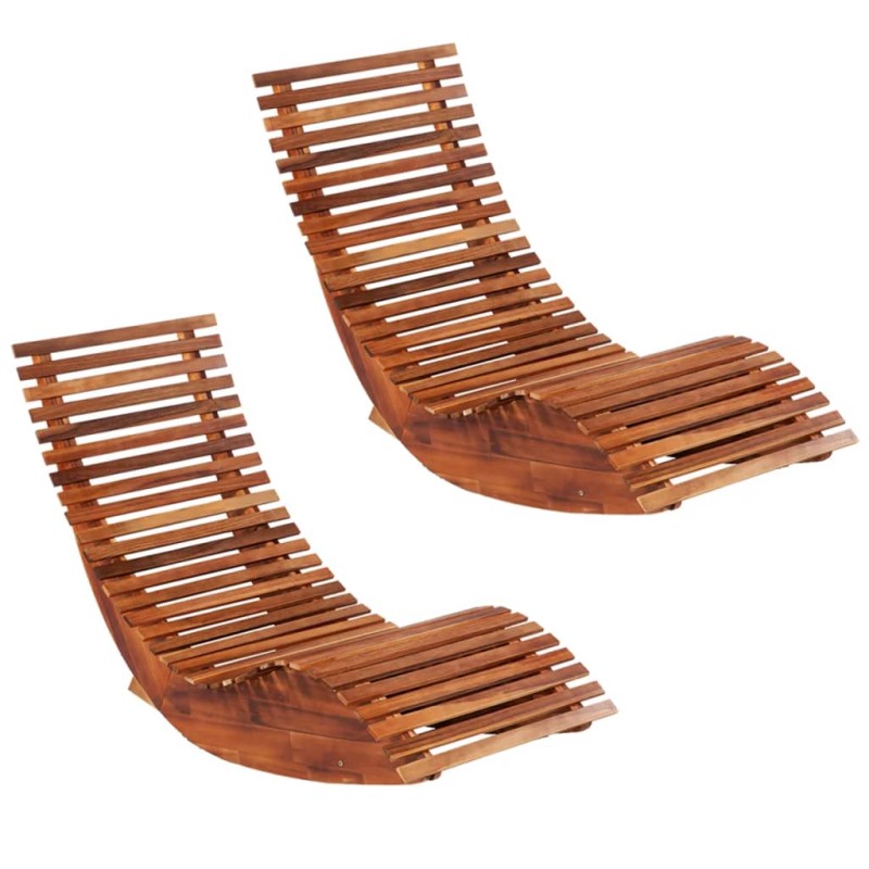 vidaXL Sedia a Sdraio a Dondolo 2 pz in Legno di Acacia vidaXL Sedia a Sdraio a Dondolo 2 pz in Legno di Acacia