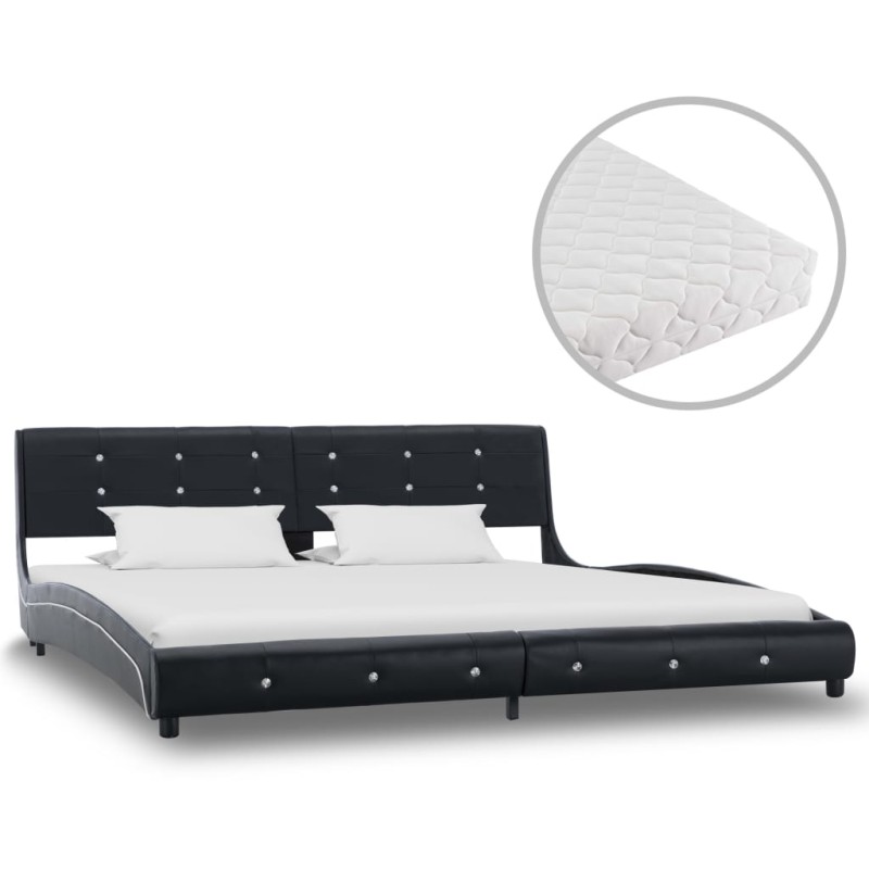 vidaXL Letto con Materasso Nero in Similpelle 180x200 cm vidaXL Letto con Materasso Nero in Similpelle 180x200 cm