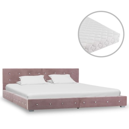 vidaXL Letto con Materasso Rosa Velluto 180x200 cm