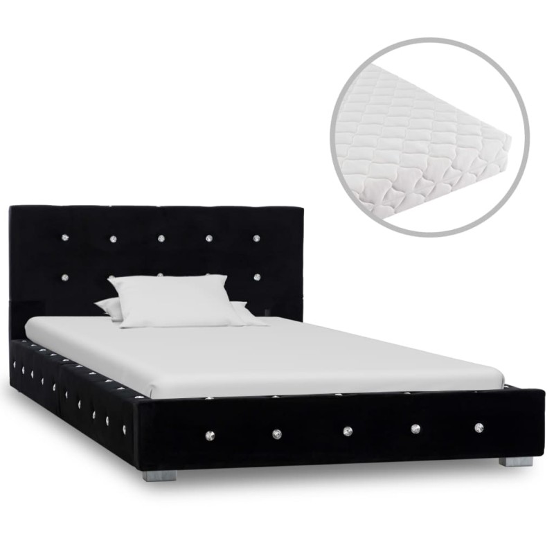 vidaXL Letto con Materasso Nero in Velluto 90x200 cm vidaXL Letto con Materasso Nero in Velluto 90x200 cm