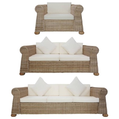 vidaXL Set di Divani 3 pz con Cuscini in Rattan Naturale