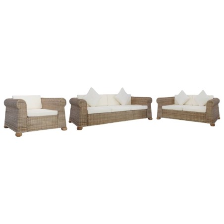 vidaXL Set di Divani 3 pz con Cuscini in Rattan Naturale
