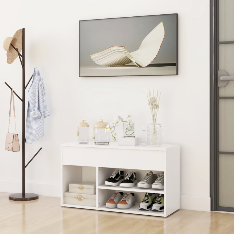 vidaXL Panca Portascarpe Bianco 103x30x54,5 cm in Truciolato vidaXL Panca Portascarpe Bianco 103x30x54,5 cm in Truciolato