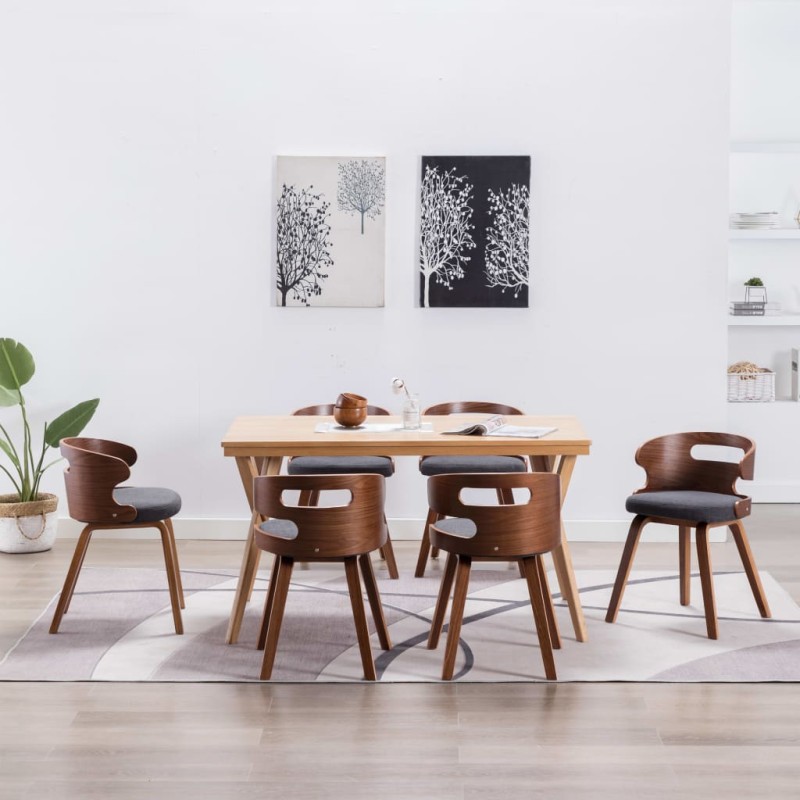 vidaXL Sedie da Pranzo 6 pz Grigio Scuro in Legno Piegato e Tessuto vidaXL Sedie da Pranzo 6 pz Grigio Scuro in Legno Piegato e Tessuto