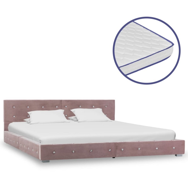vidaXL Letto con Materasso Memory Foam Rosa Velluto 180x200 cm vidaXL Letto con Materasso Memory Foam Rosa Velluto 180x200 cm