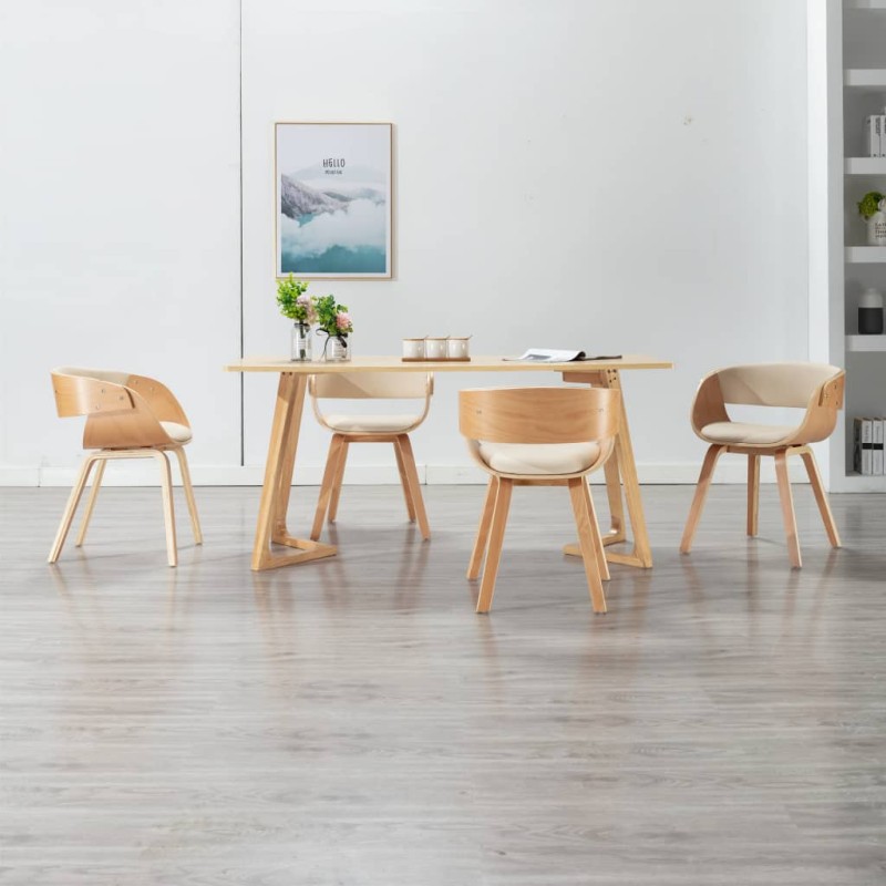 vidaXL Sedie da Pranzo 4 pz in Legno Curvato e Similpelle Crema vidaXL Sedie da Pranzo 4 pz in Legno Curvato e Similpelle Crema