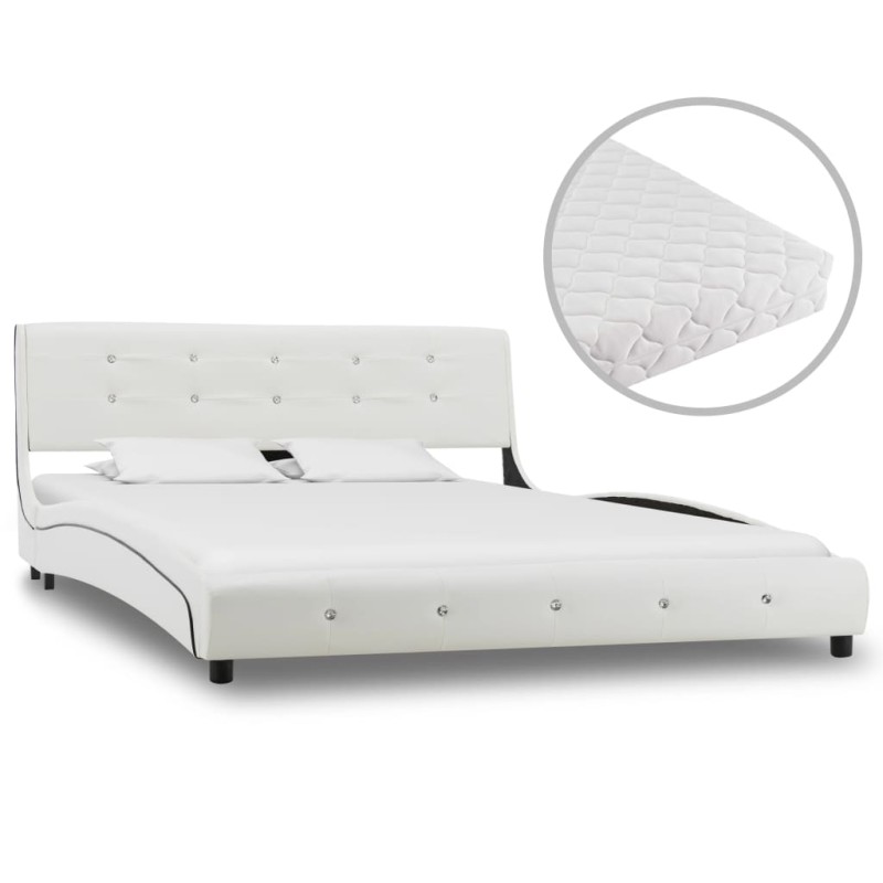 vidaXL Letto con Materasso Bianco in Similpelle 140x200 cm vidaXL Letto con Materasso Bianco in Similpelle 140x200 cm