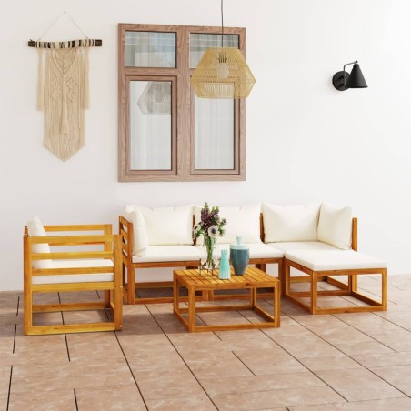 vidaXL Set Divani da Giardino 6 pz con Cuscini Crema Massello Acacia