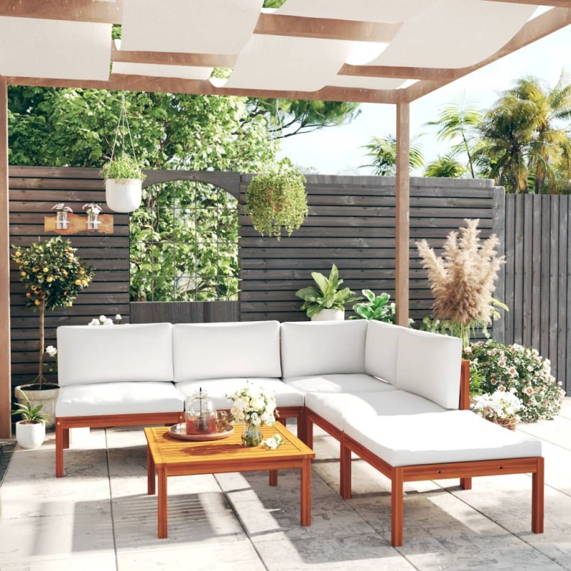 vidaXL Set Divani da Giardino 6 pz con Cuscini Crema Massello Acacia vidaXL Set Divani da Giardino 6 pz con Cuscini Crema Massello Acacia