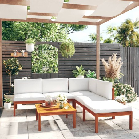 vidaXL Set Divani da Giardino 6 pz con Cuscini Crema Massello Acacia