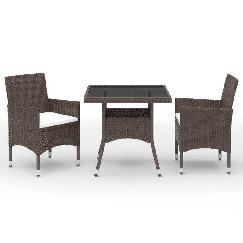 vidaXL Set da Pranzo da Giardino 3 pz Marrone in Polyrattan e Vetro vidaXL Set da Pranzo da Giardino 3 pz Marrone in Polyrattan e Vetro