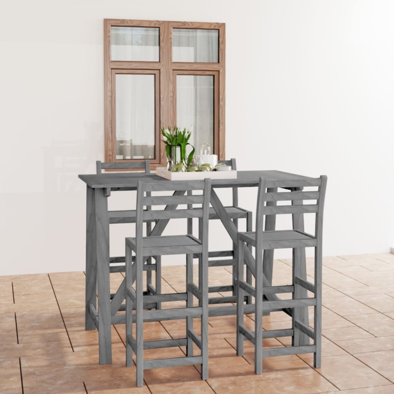 vidaXL Set da Bar da Giardino 5 pz Grigio in Legno Massello di Acacia vidaXL Set da Bar da Giardino 5 pz Grigio in Legno Massello di Acacia