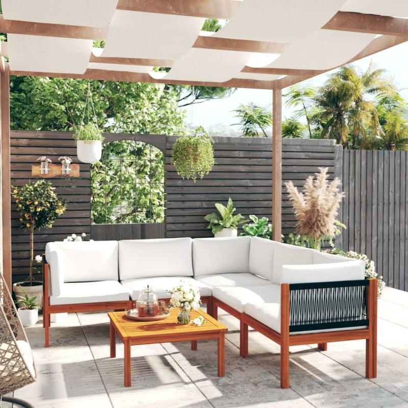 vidaXL Set Divani da Giardino 6 pz con Cuscini Crema Massello Acacia