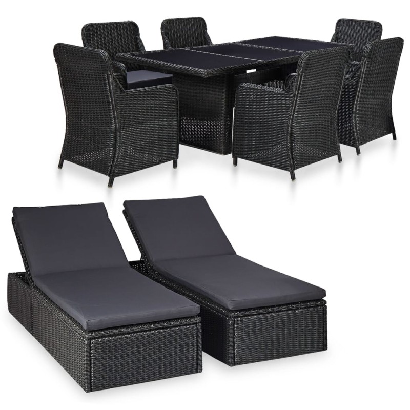 vidaXL Set da Pranzo da Giardino 9 pz in Polyrattan Nero vidaXL Set da Pranzo da Giardino 9 pz in Polyrattan Nero