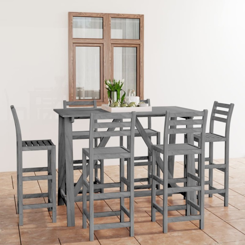 vidaXL Set da Bar da Giardino 7 pz Grigio in Legno Massello di Acacia vidaXL Set da Bar da Giardino 7 pz Grigio in Legno Massello di Acacia
