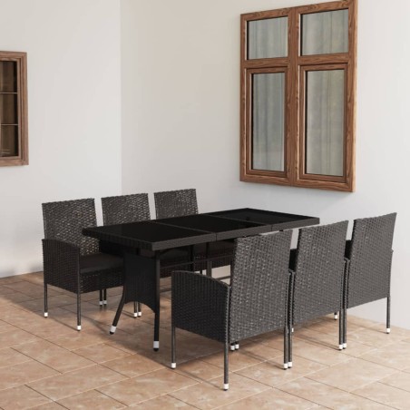 vidaXL Set da Pranzo da Giardino 7 pz in Polyrattan Nero