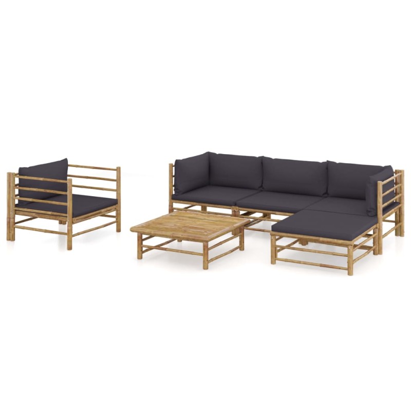 vidaXL Set Salotto da Giardino 6pz con Cuscini Grigio Scuro Bambù vidaXL Set Salotto da Giardino 6pz con Cuscini Grigio Scuro Bambù