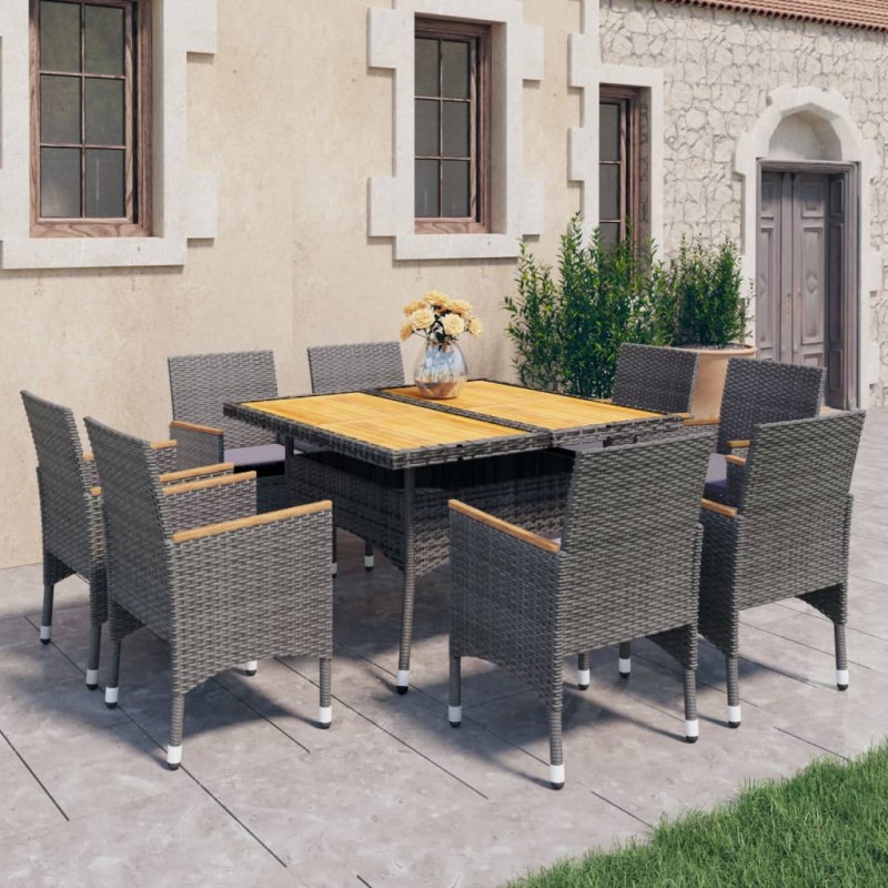 vidaXL Set Mobili da Pranzo da Giardino 9 pz Polyrattan Acacia Grigio 
