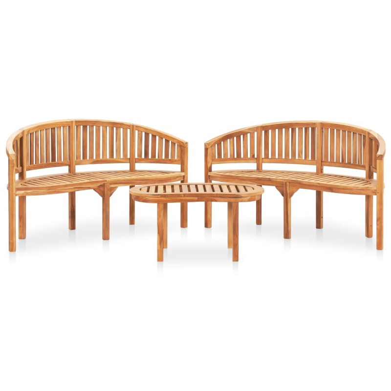 vidaXL Set Salotto da Giardino 3 pz Design Curvo in Massello di Teak vidaXL Set Salotto da Giardino 3 pz Design Curvo in Massello di Teak