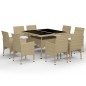 vidaXL Set da Pranzo da Giardino 9 pz in Polyrattan e Vetro Beige vidaXL Set da Pranzo da Giardino 9 pz in Polyrattan e Vetro Beige
