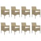 vidaXL Set da Pranzo da Giardino 9 pz in Polyrattan e Vetro Beige vidaXL Set da Pranzo da Giardino 9 pz in Polyrattan e Vetro Beige