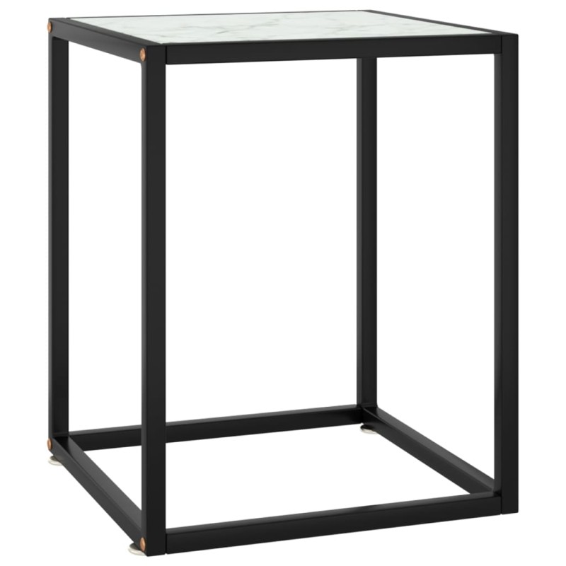 Tavolino Salotto Nero con Vetro Bianco Marmorizzato 40x40x50cm Tavolino Salotto Nero con Vetro Bianco Marmorizzato 40x40x50cm