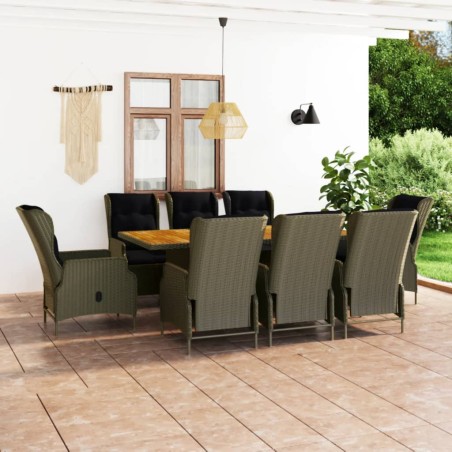 vidaXL Set da Pranzo da Giardino 9 pz con Cuscini in Polyrattan Marrone