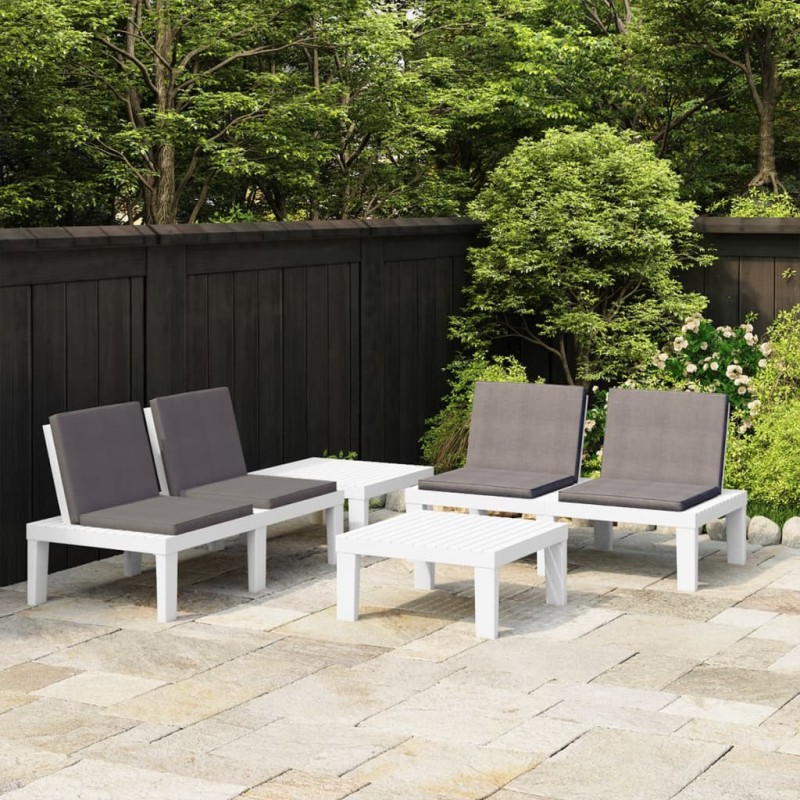 vidaXL Set Divani da Giardino con Cuscini 4 pz in Plastica Bianco