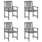 vidaXL Sedie da Giardino con Cuscini 4 pz in Massello di Acacia Grigio vidaXL Sedie da Giardino con Cuscini 4 pz in Massello di Acacia Grigio