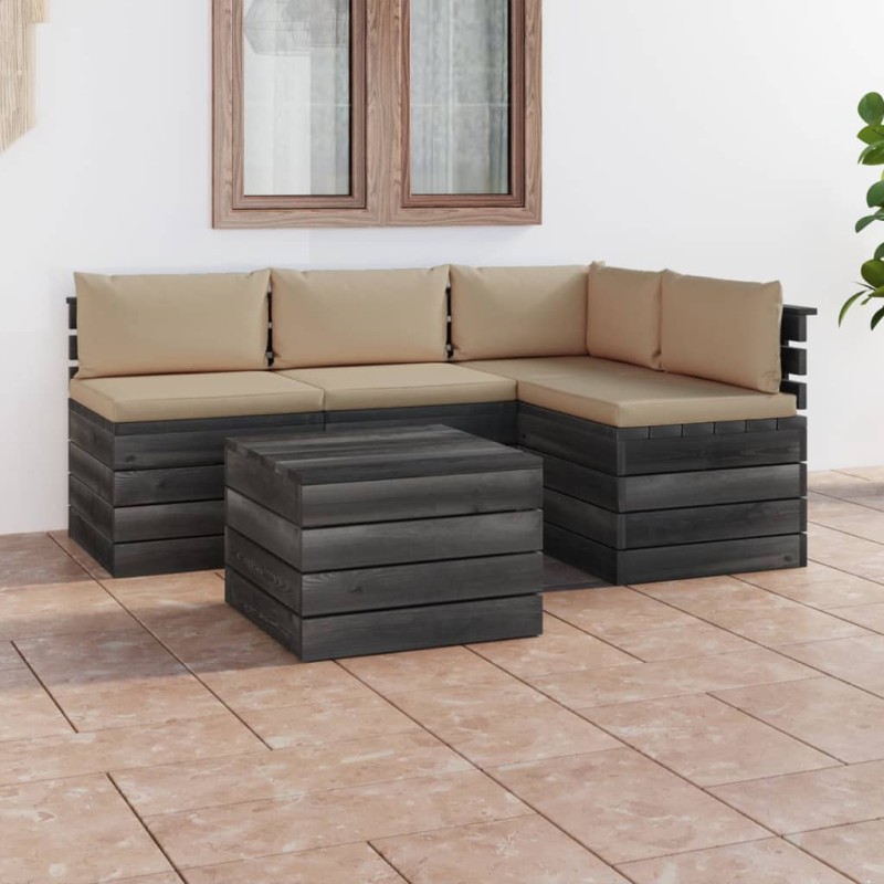 vidaXL Set Divani da Giardino su Pallet 5 pz con Cuscini Massello Pino vidaXL Set Divani da Giardino su Pallet 5 pz con Cuscini Massello Pino