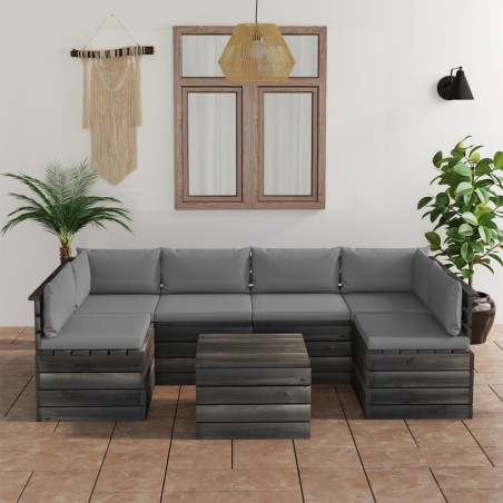 vidaXL Set Divani da Giardino su Pallet 7 pz con Cuscini Massello Pino