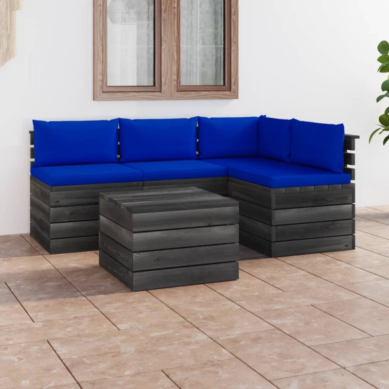 vidaXL Set Divani da Giardino su Pallet 5 pz con Cuscini Massello Pino vidaXL Set Divani da Giardino su Pallet 5 pz con Cuscini Massello Pino