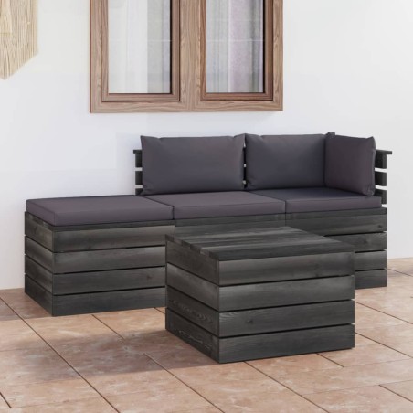 vidaXL Set Divani da Giardino su Pallet 4 pz con Cuscini Massello Pino