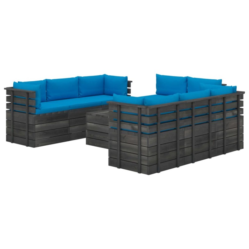 vidaXL Set Divani da Giardino su Pallet 9 pz con Cuscini Massello Pino vidaXL Set Divani da Giardino su Pallet 9 pz con Cuscini Massello Pino