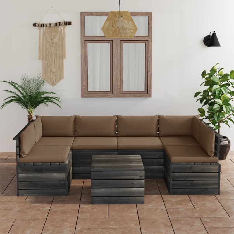 vidaXL Set Divani da Giardino su Pallet 7 pz con Cuscini Massello Pino vidaXL Set Divani da Giardino su Pallet 7 pz con Cuscini Massello Pino