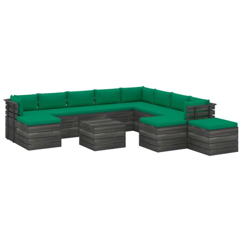 vidaXL Set Divani da Giardino Pallet 12 pz con Cuscini Massello Pino vidaXL Set Divani da Giardino Pallet 12 pz con Cuscini Massello Pino