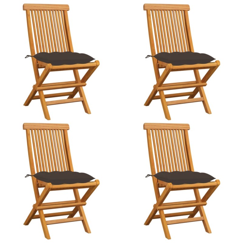 vidaXL Sedie da Giardino e Cuscini Grigio Talpa 4 pz Massello di Teak vidaXL Sedie da Giardino e Cuscini Grigio Talpa 4 pz Massello di Teak