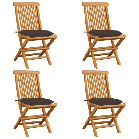 vidaXL Sedie da Giardino e Cuscini Grigio Talpa 4 pz Massello di Teak