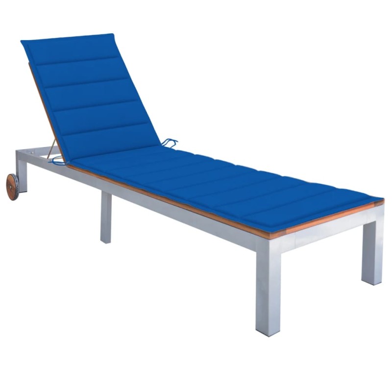 vidaXL Sdraio con Cuscino Legno Massello di Acacia e Acciaio Zincato vidaXL Sdraio con Cuscino Legno Massello di Acacia e Acciaio Zincato